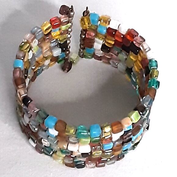 Chunky Cuff Bracelet Multicolor Glass Seed Beads - Picture 6 of 8